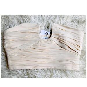 Zara Ruched Crop Tube Top Cut Out Plunge Front Ivory Size Large